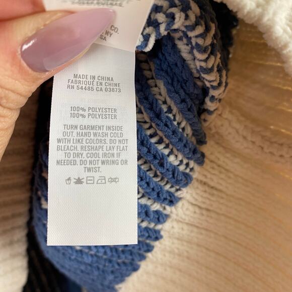 Aerie Sugar Rush Chenille Polo Henley Sweater Striped Oversized Coastal Preppy M - Picture 8 of 15